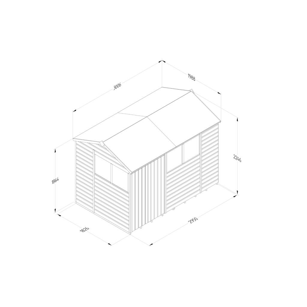 Beckwood 10×6 Reverse Apex Shed – 4 Windows – Double Door 5013053198056 2